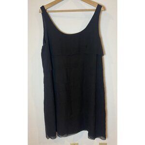 NWT Eileen Fisher Sheer Silk Crepe Georgette Sheath Dress Layered Black XL New